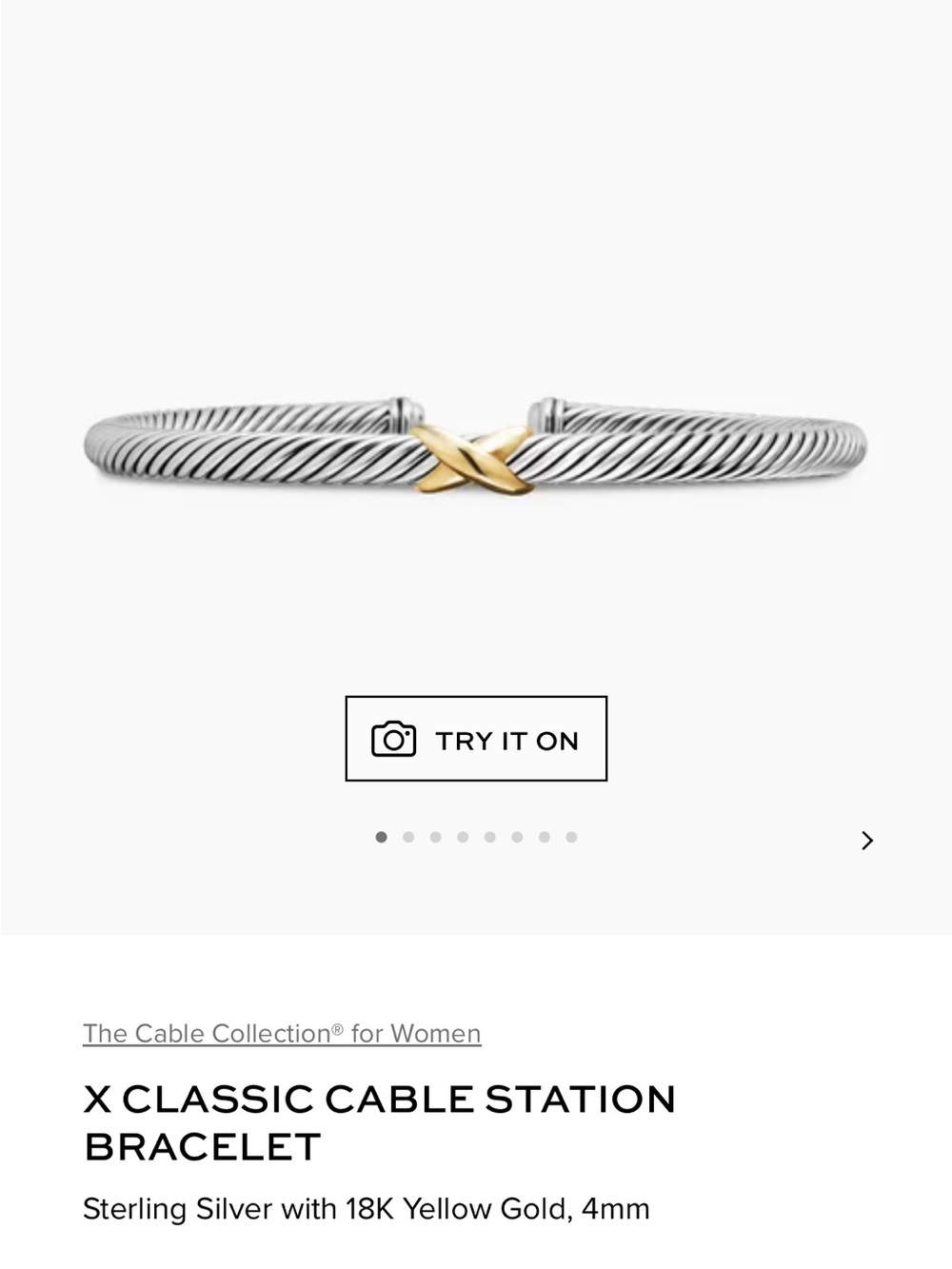 David Yurman Cable Cuff Bracelet with gold X - Picture 5 of 6